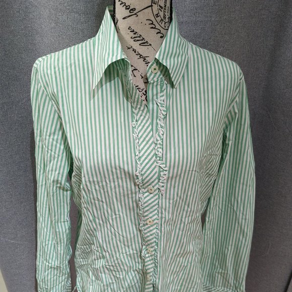 Lilly Pulitzer Tops - Lilly Pulitzer White & Green Long Sleeve Ruffle Button Down Top – Size 14